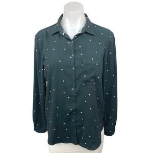 Zara Black Polka Dot Button Up Collar Long Sleeve Cutout Back Shirt Blouse Top S